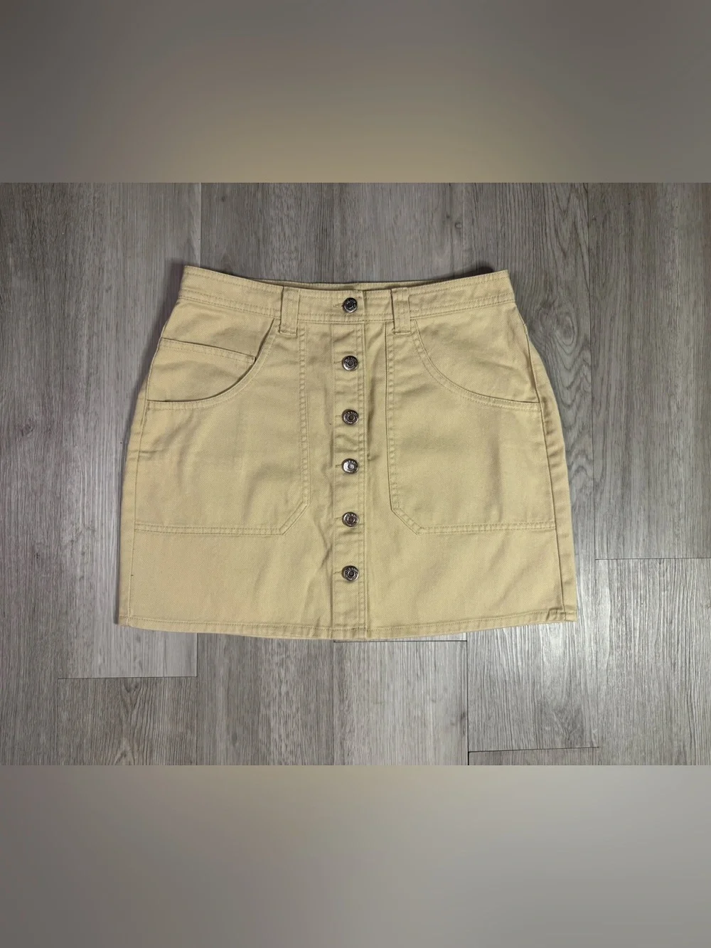 Old Navy Button Front Denim Mini Utility Skirt Beige Size 4